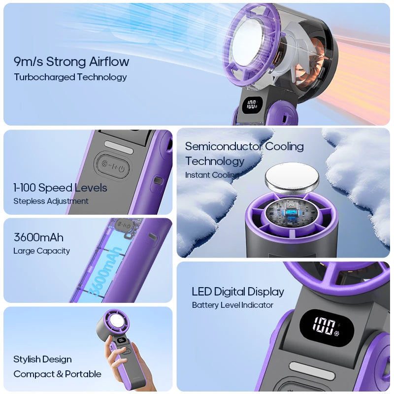 Portable Rechargeable Handheld Fan – 12-Hour Mini Cooling Fan with Adjustable Speeds