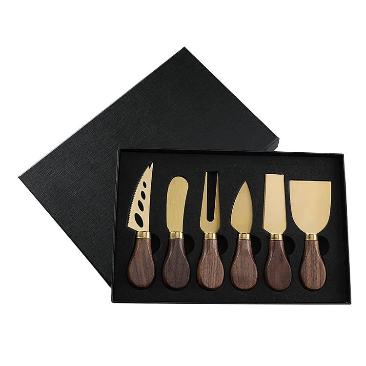 Walnut Handle Cheese Knife Gift Set – 4 or 6 Piece Cheese Tools with Fork & Spreader