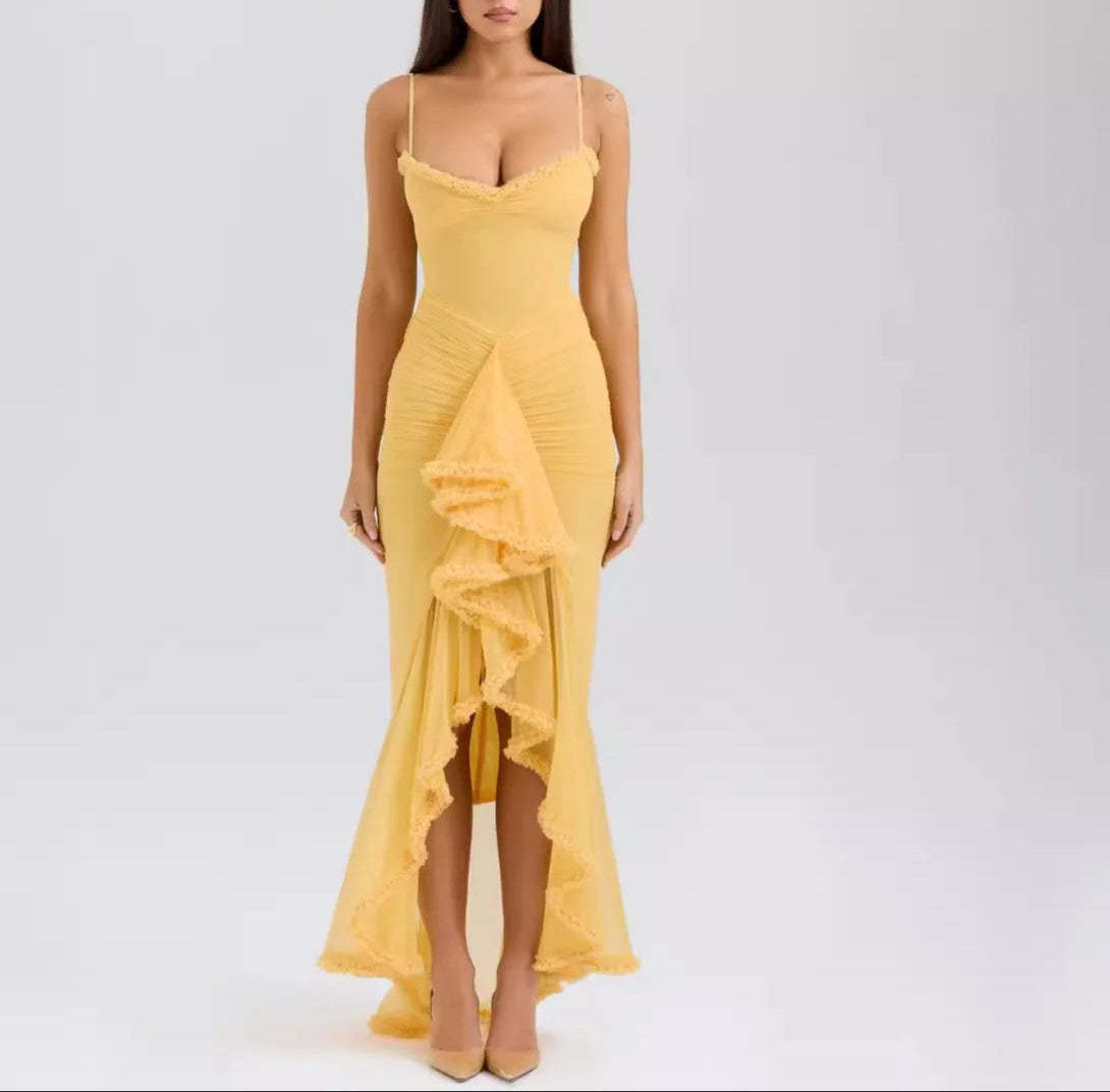 Soleil Ruffled Lace Trim Maxi Dress-Radiant Summer & Holiday Fashion