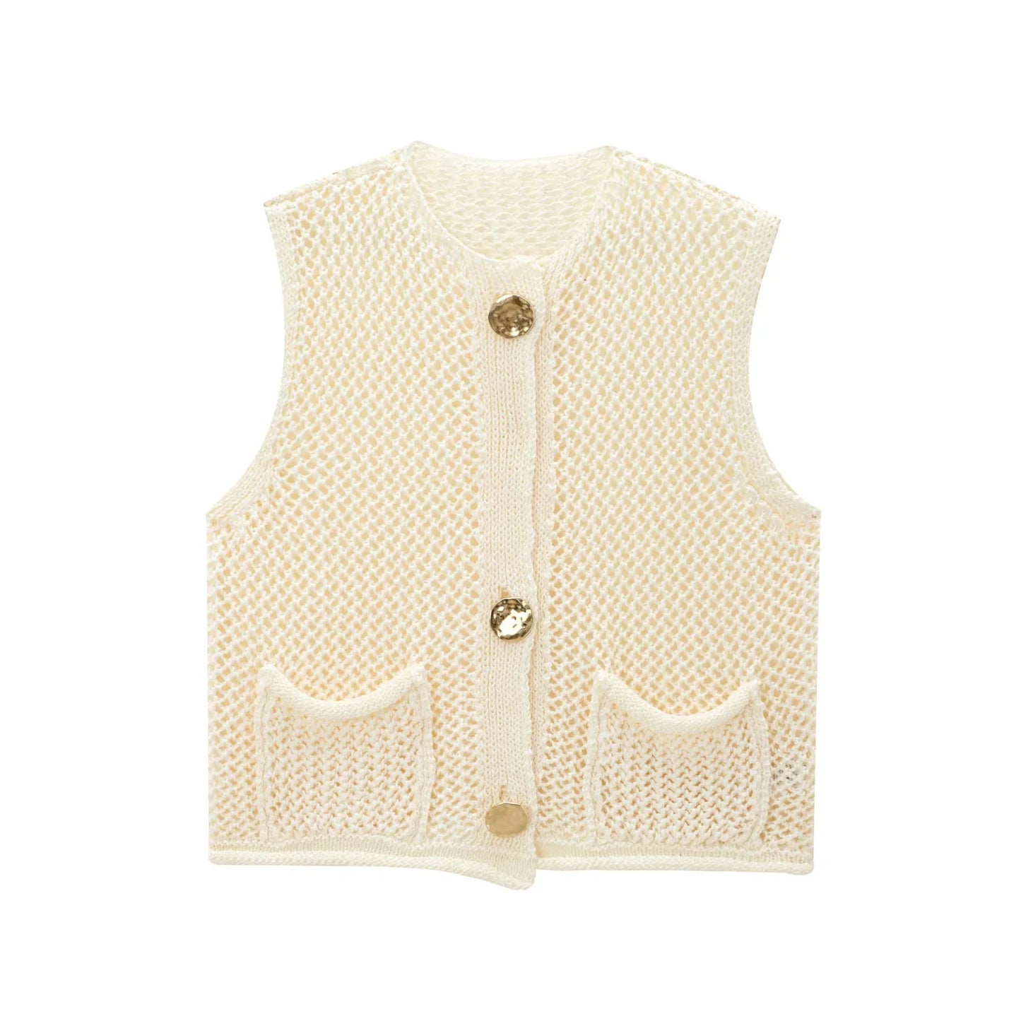 Elegant Knitted Sleeveless Vest with Button Details