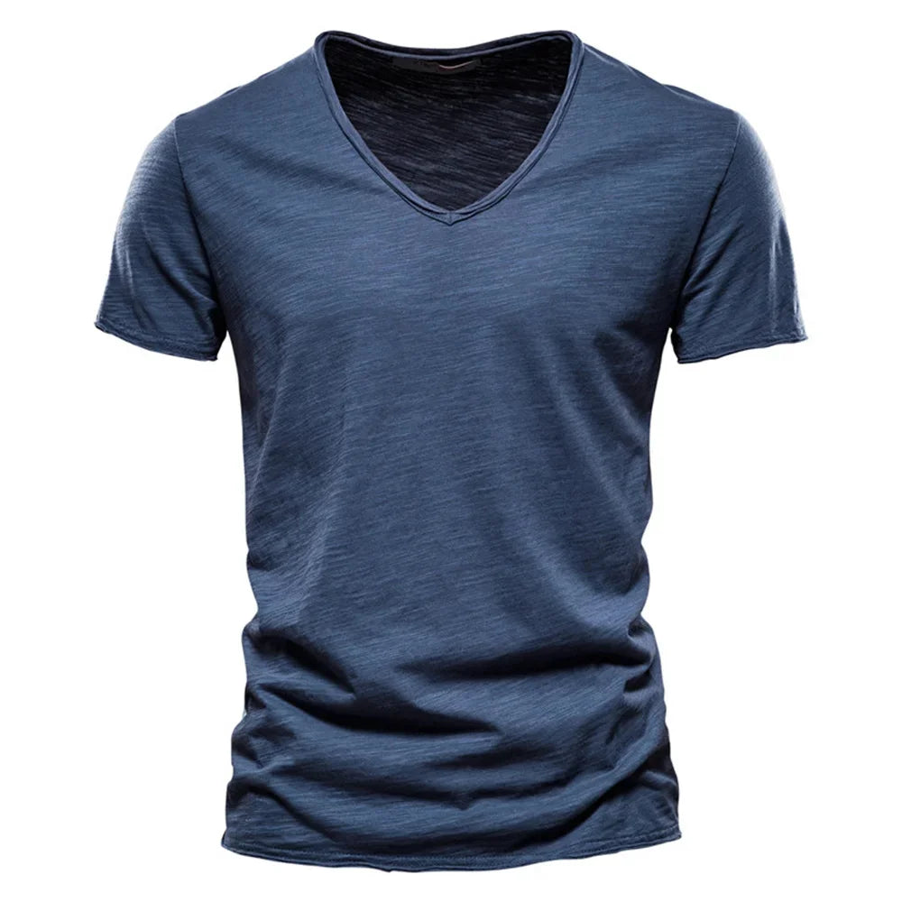 Men’s 100% Cotton V-Neck T-Shirt – Slim Fit Lightweight Short Sleeve Casual Tee