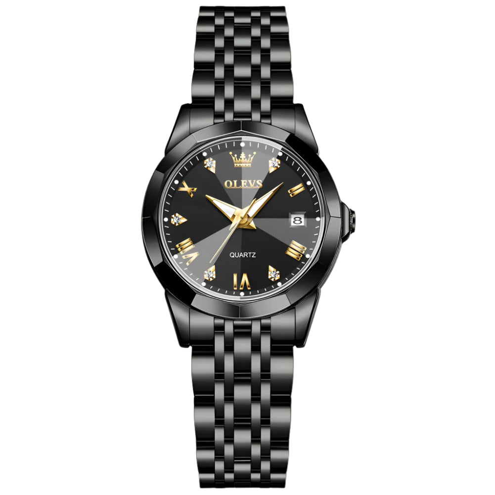 Luxury Diamond Accent Watch - Two Tone Stainless Steel With Day And Date Display