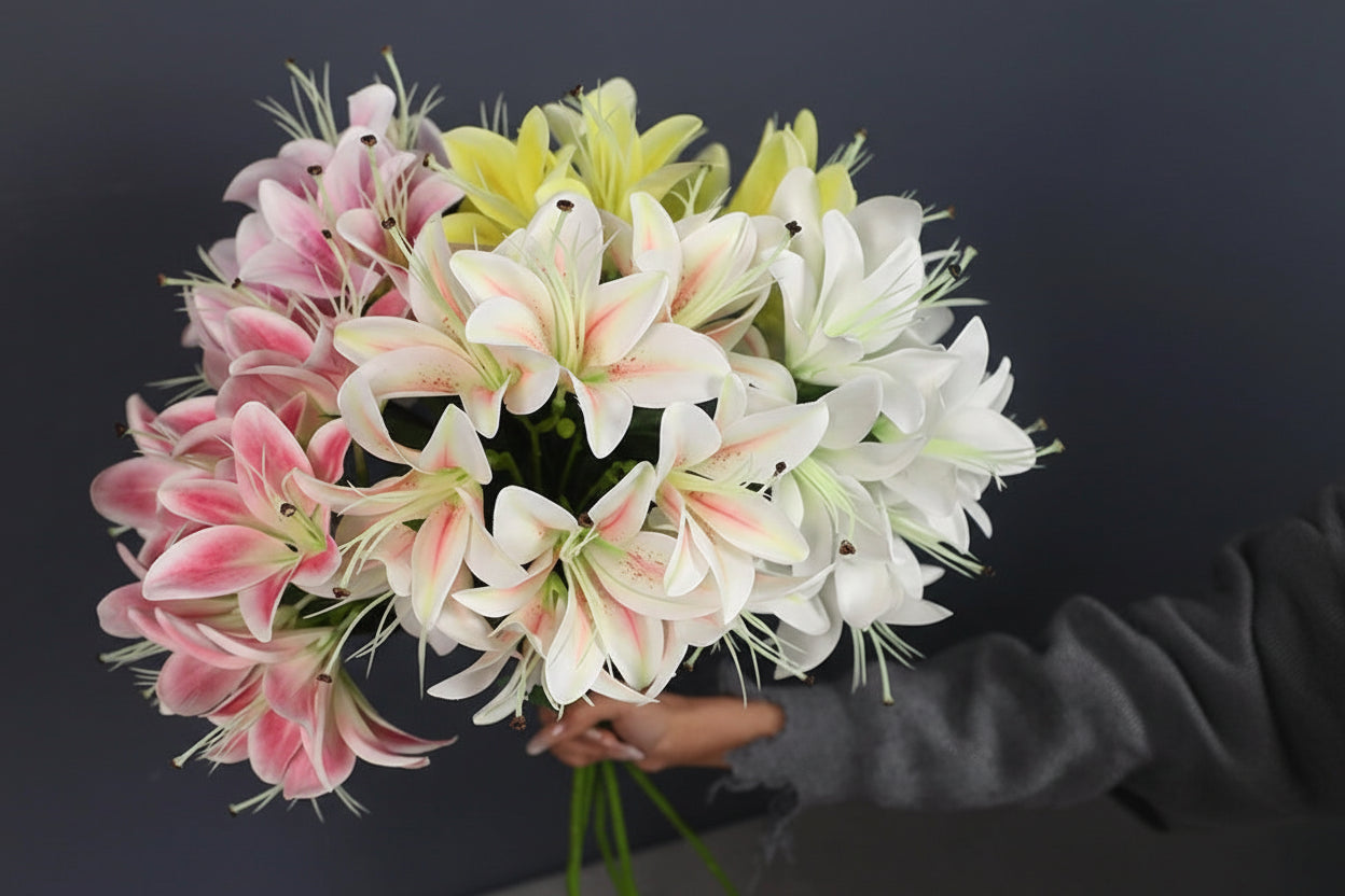 london lily flower Lilyana Silk Lily Stem – Faux Lily Flower Bouquet with 10 Heads for Ta –  Giftology London