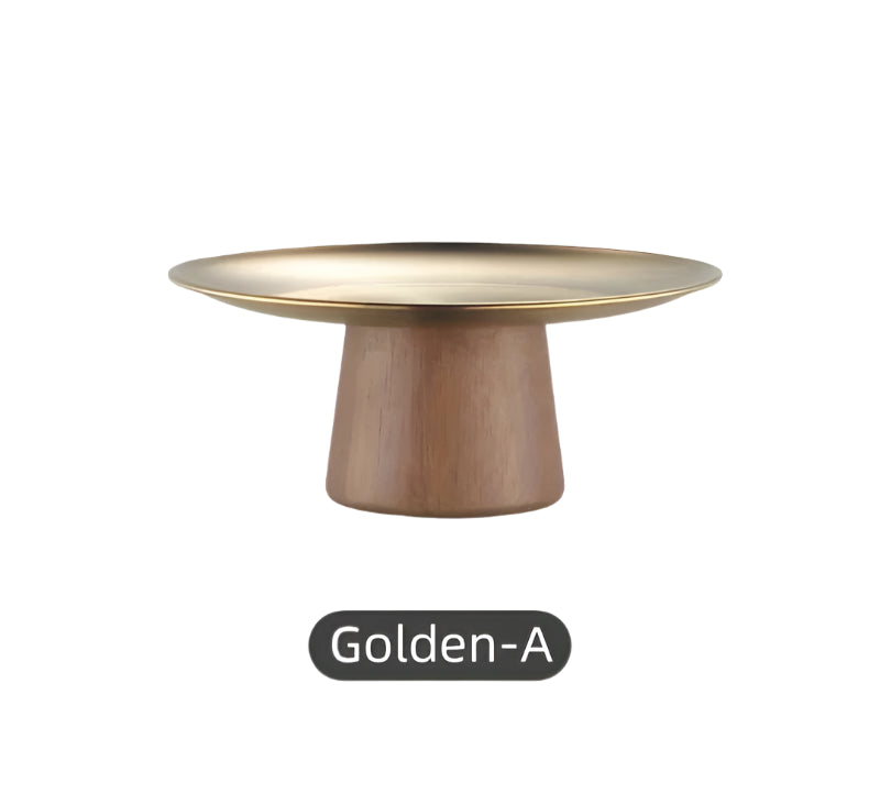Stainless Steel Cake Stand with Wooden Base – Gold & Silver Display Riser for Dessert Tables, Weddings & Parties