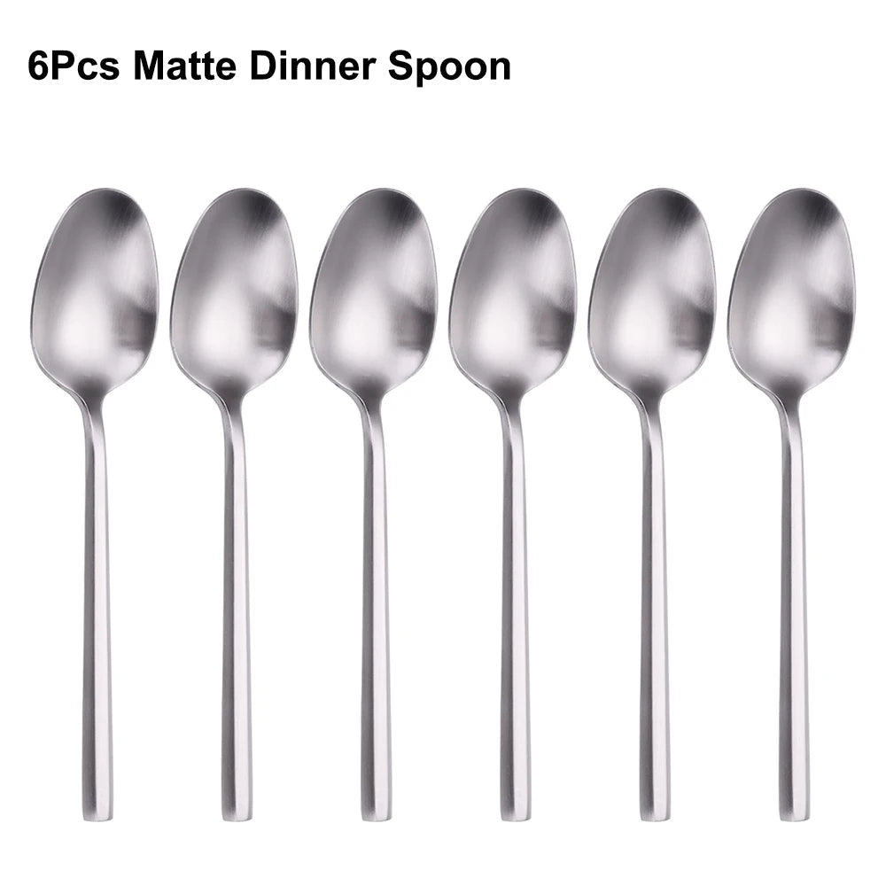 Stainless Steel Mirror / Matte Cutlery Set – 6/16/20 Piece Silver Flatware with Dinner Knives, Forks, Spoons & Dessert Utensils