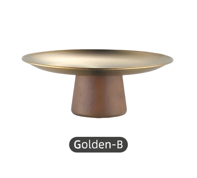 Stainless Steel Cake Stand with Wooden Base – Gold & Silver Display Riser for Dessert Tables, Weddings & Parties