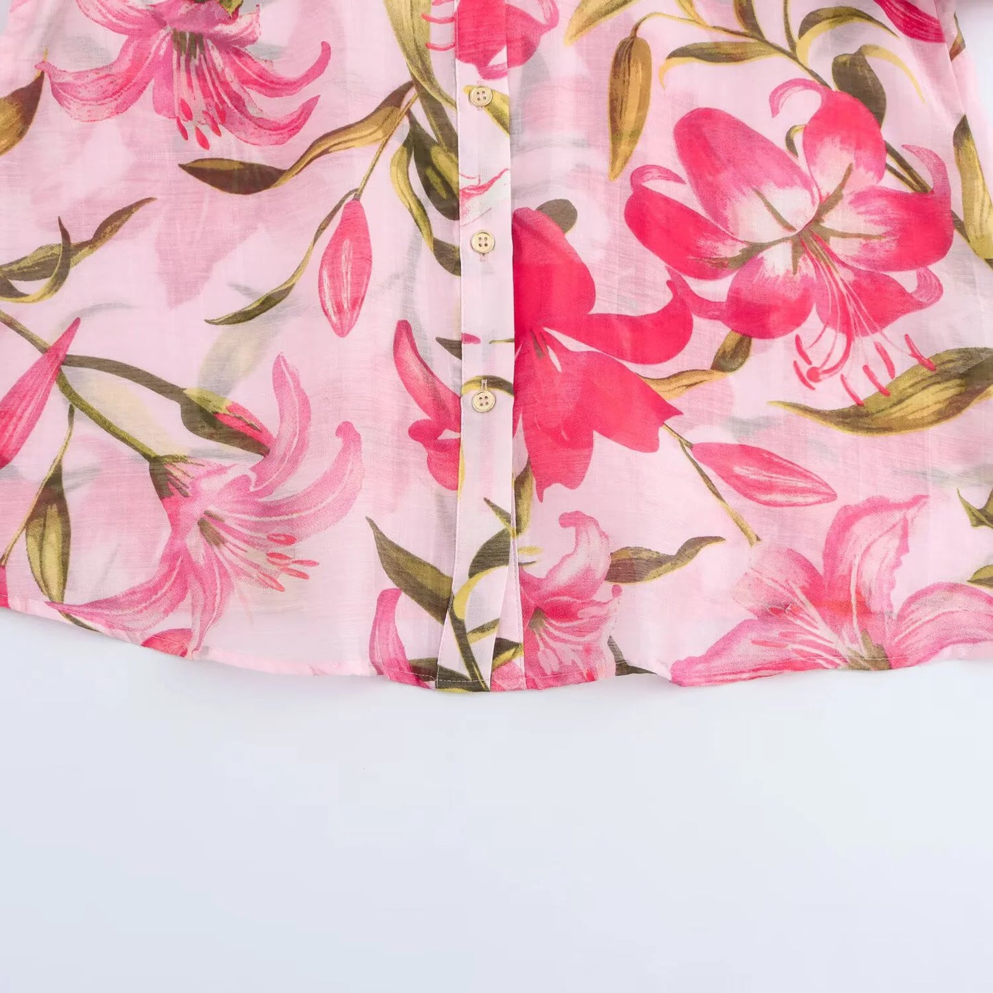 Arietta Floral Print Blouse – Long Sleeve Lightweight Shirt in Pink or Blue