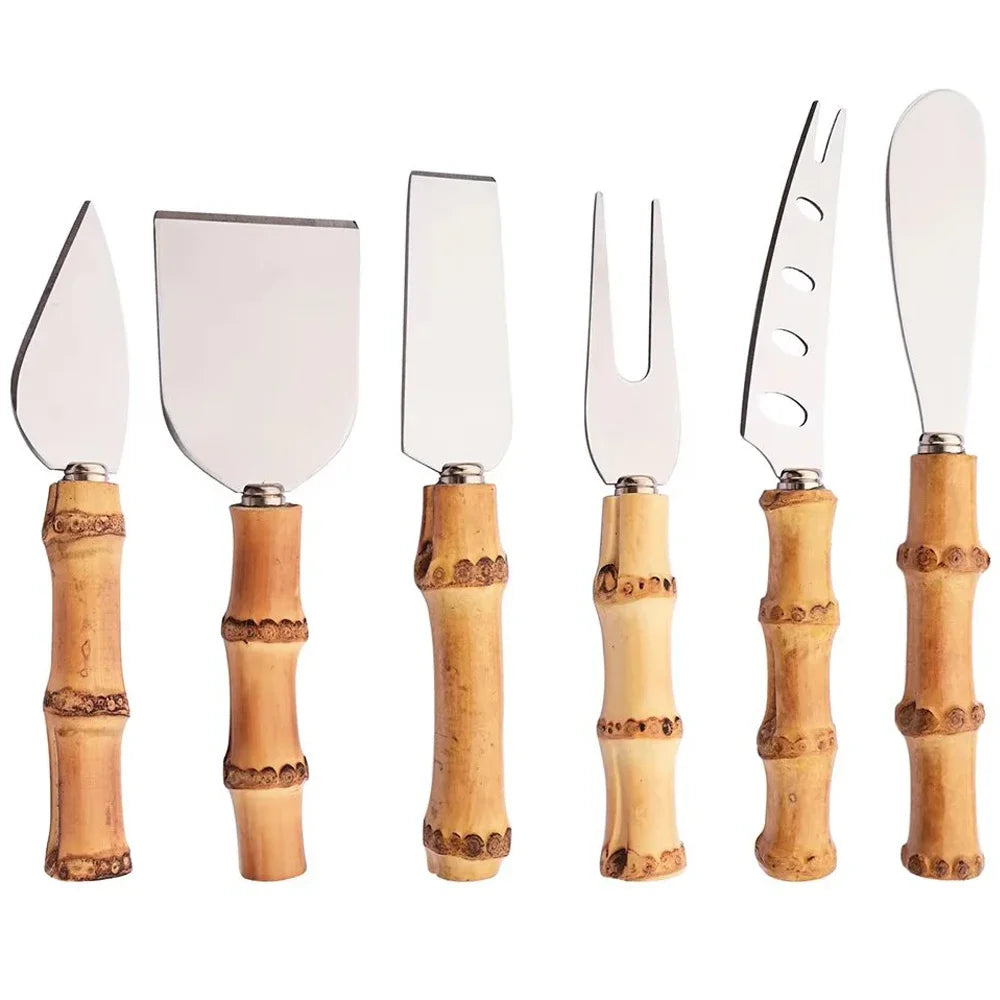 Bamboo Handle Cheese Knife Set – 6-Piece Stainless Steel Cheese Tools for Serving & Cutting