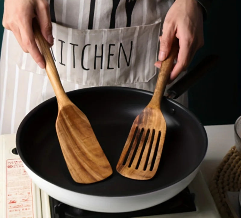 2-Piece Wooden Spatula and Turner Set – Non-Stick Cooking Utensils for Frying, Baking & Stirring