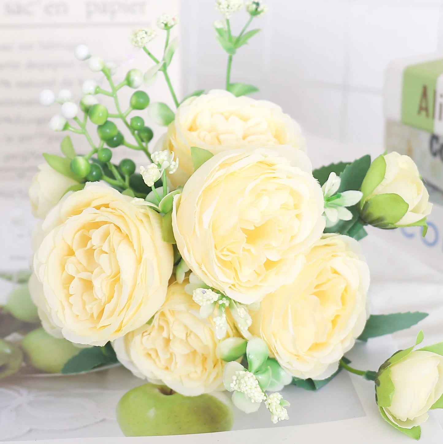 Blush Rose & Hydrangea Flower Bouquet – Pink Faux Floral Centrepiece for Home Decor