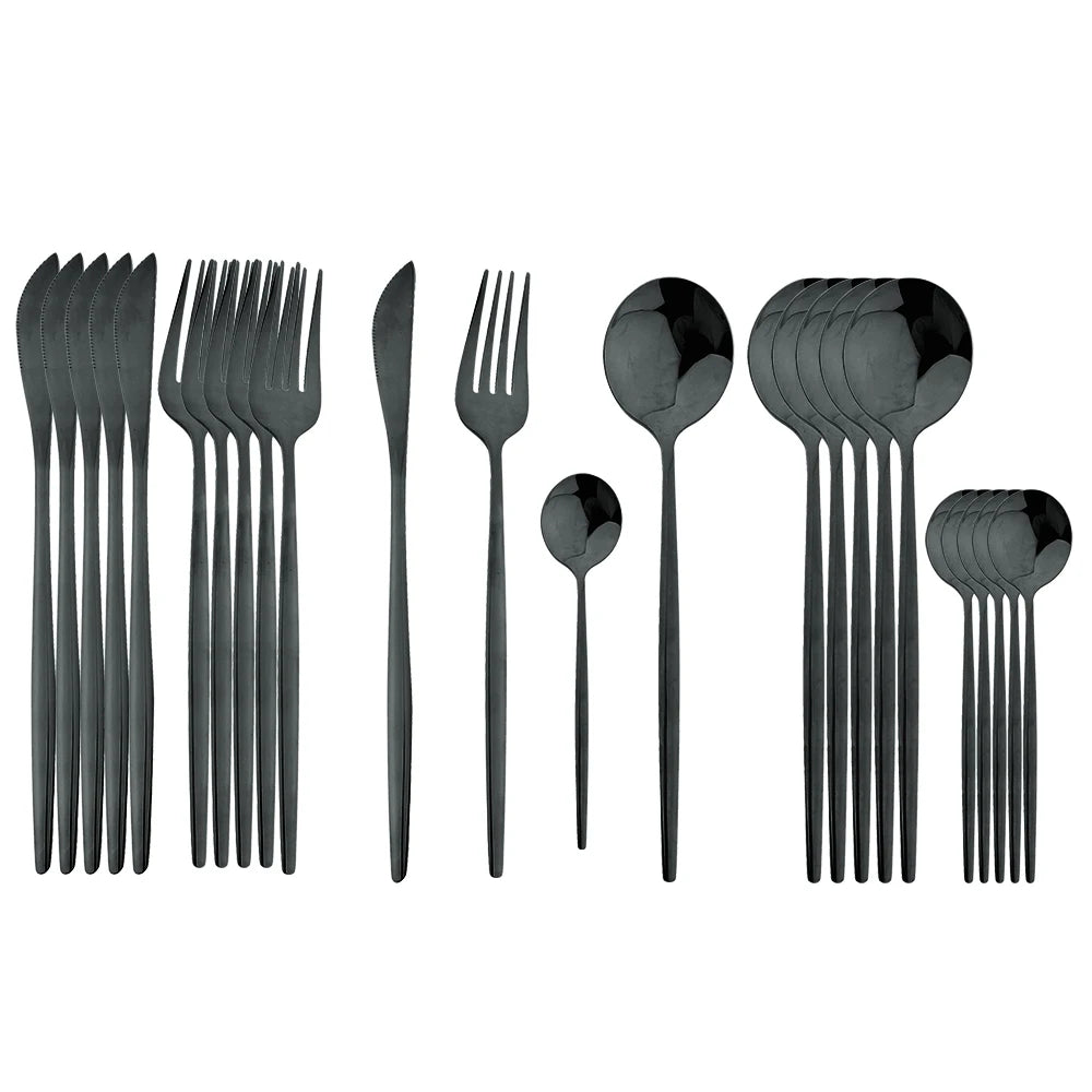 24-Piece Stainless Steel Cutlery Set – Luxury Knife, Fork, Spoon & Teaspoon Flatware Set with Gift Box – Black, Gold, Silver & Mixed Colours