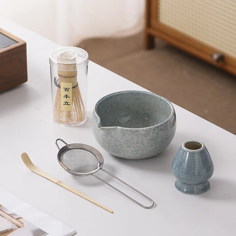 Matcha Tea Set – 5-Piece Japanese Style Whisk Bowl Scoop & Sieve Kit