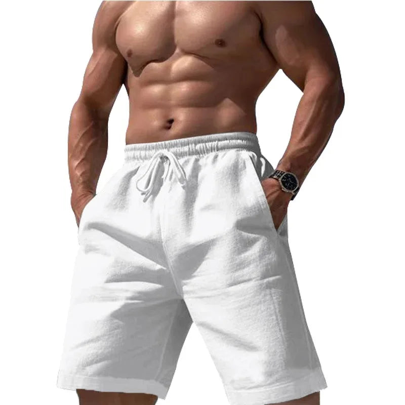 Men’s Cotton Summer Shorts – Elastic Waist Mid-Length Casual Shorts with Pockets