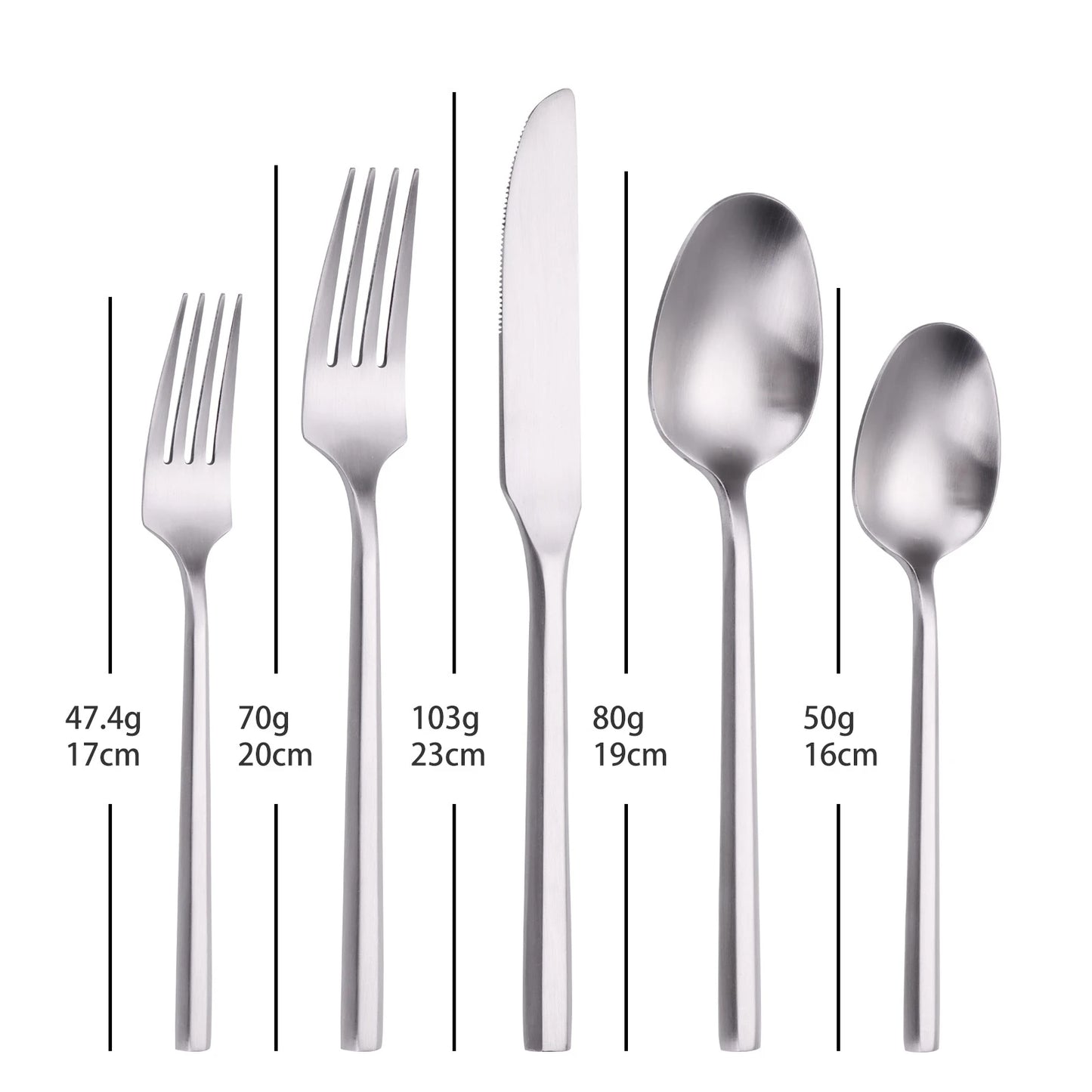 Stainless Steel Mirror / Matte Cutlery Set – 6/16/20 Piece Silver Flatware with Dinner Knives, Forks, Spoons & Dessert Utensils