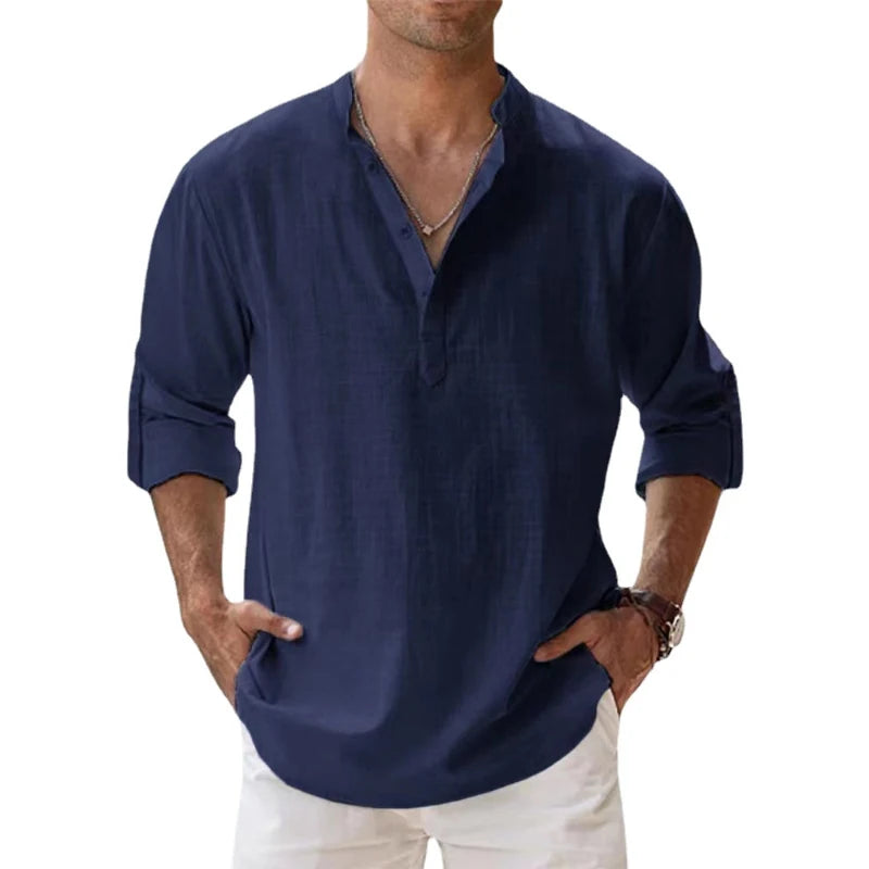 Men's Casual Long Sleeve Linen Shirt