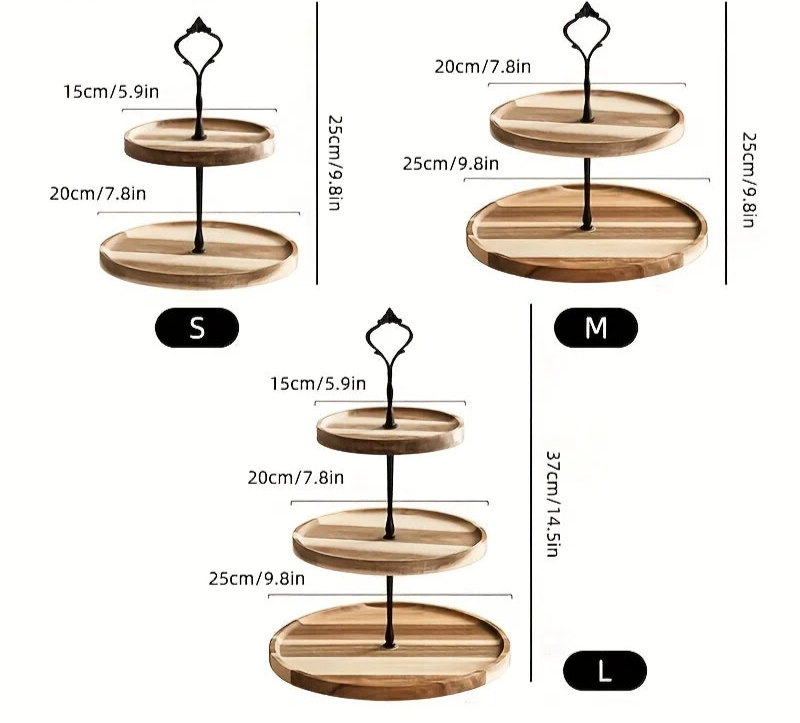 Wooden Tiered Cake Stand – 2 or 3 Tier Round Dessert Display Tray for Afternoon Tea, Wedding or Party