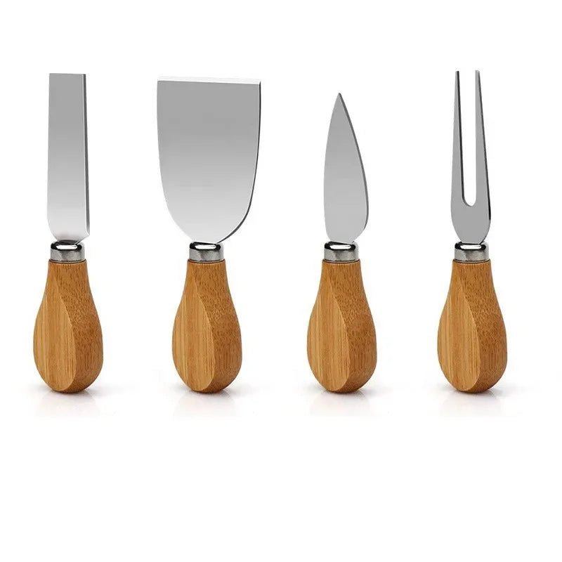 Round Bamboo Cheese Board with Drawer and Cheese Knives – Charcuterie Serving Platter
