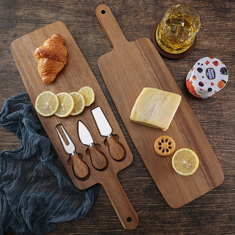 Acacia Cheese Board with 3-Piece Knife Set – Wooden Charcuterie Serving Tray with Stainless Steel Cutlery