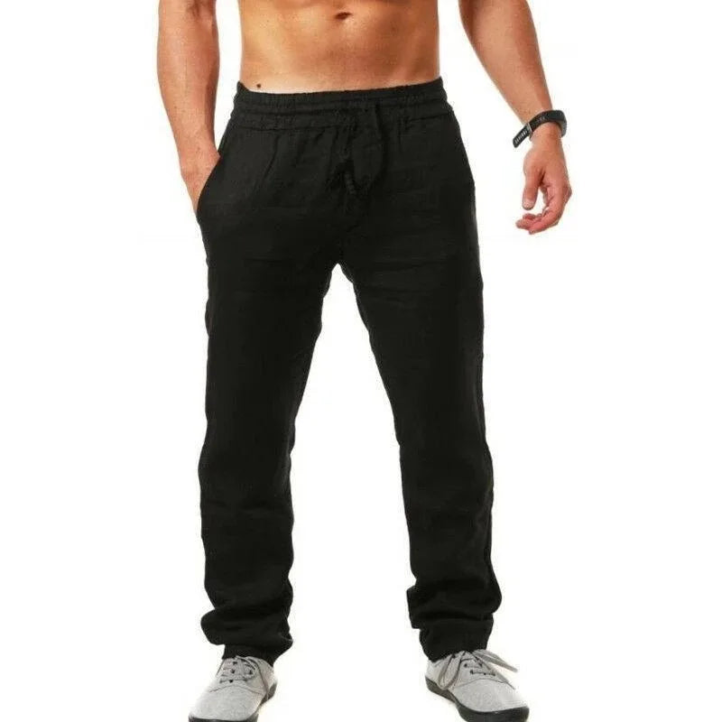 Men’s Cotton Summer Trousers – Lightweight Relaxed Fit Drawstring Trousers with Pockets