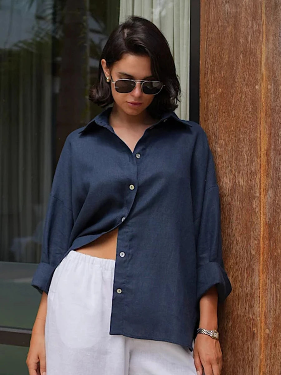 Evanna Relaxed Oversized Cotton Shirt – Sky Blue, White, Navy, Orange, Pink