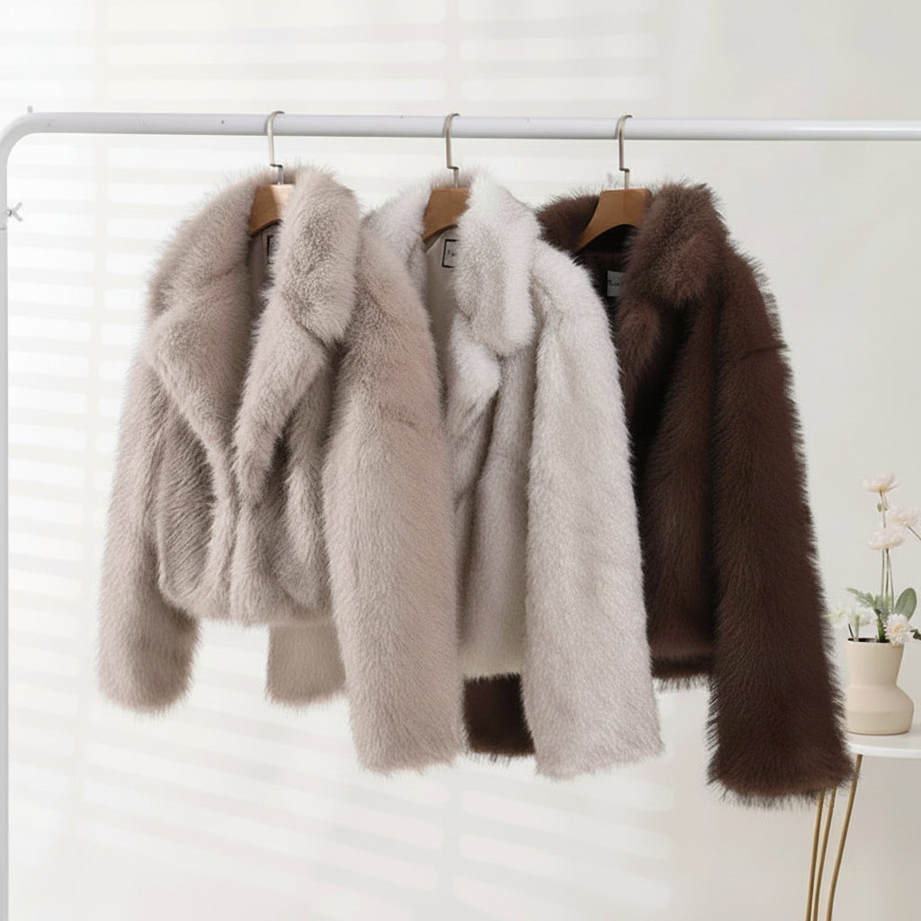 Mirellana Plush Faux Fur Coat – Women’s Oversized Luxury Winter Jacket with Wide Collar