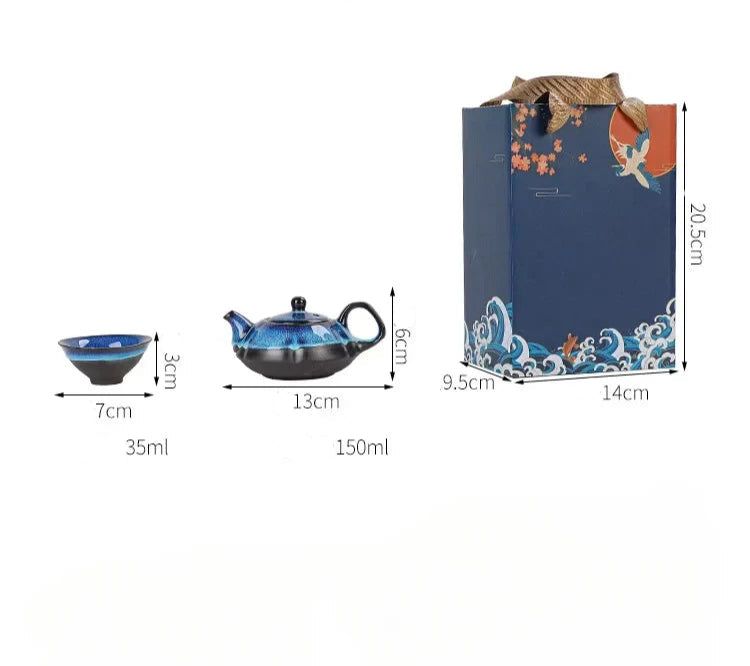 Midnight Blue Ceramic Teapot & Teacup Set – 5-Piece Traditional Style Tea Set with Gift Box