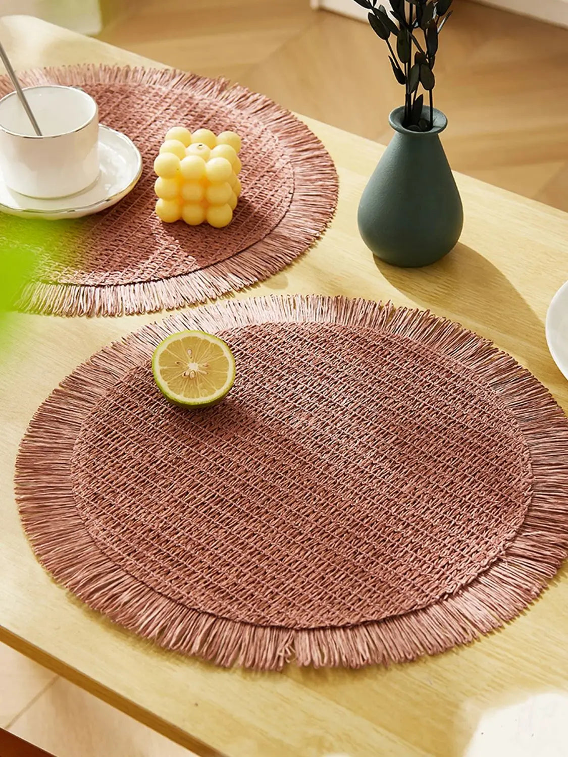 Boho Woven Fringe Placemat – Rustic Round Dining Mat for Indoor & Outdoor Table Settings