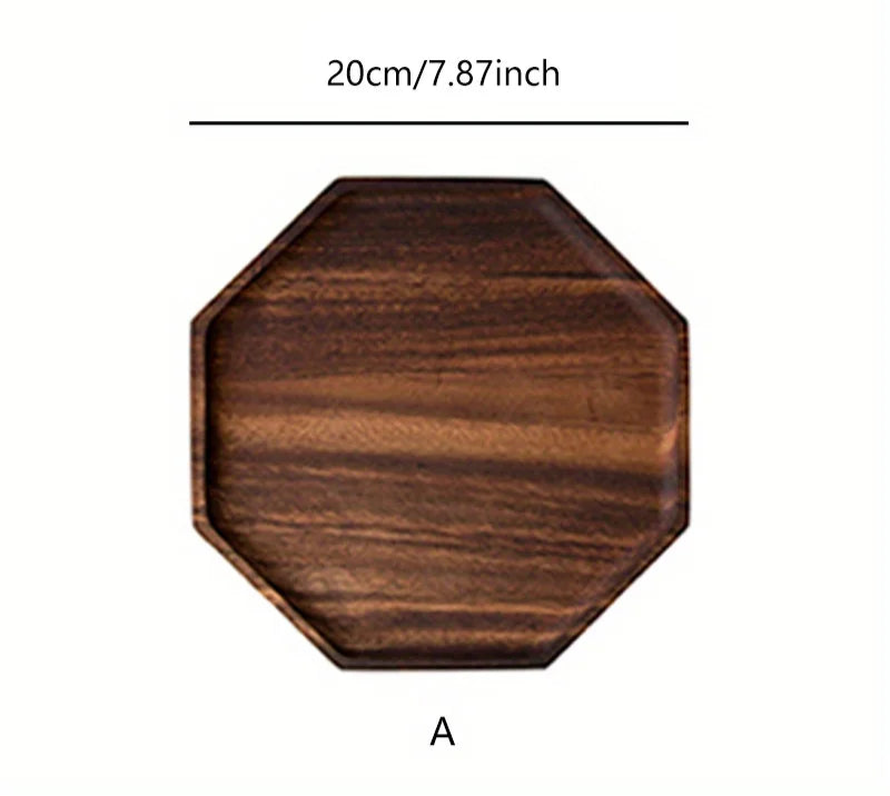 Octagonal Acacia Wood Plate – Eco-Friendly Dessert and Serving Tray for Snacks, Tea or Dinner