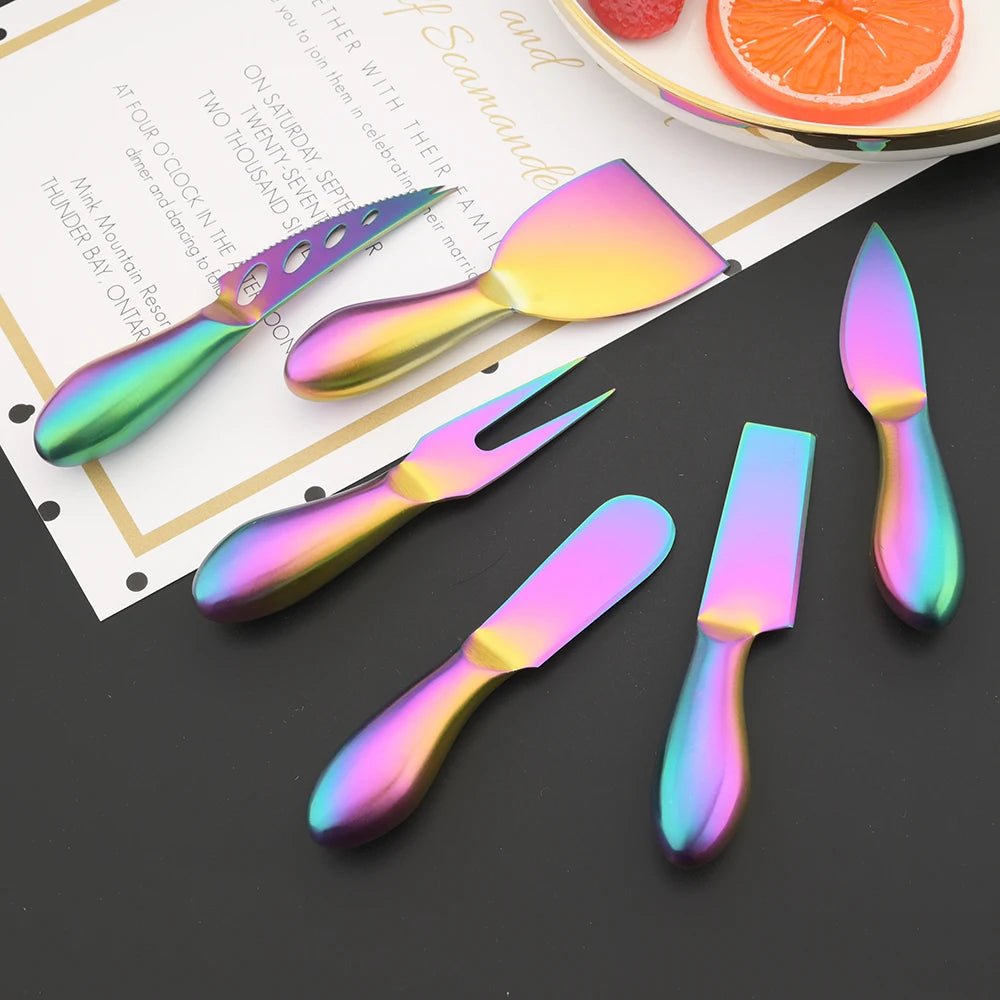 Cheese Knife Set – 6-Piece Stainless Steel Cheese Cutters for Soft & Hard Cheeses - In Various Colours