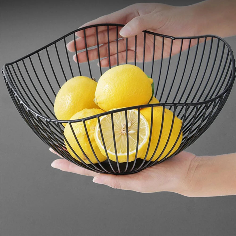 Black & Gold Metal Wire Fruit Basket – Modern Countertop Bowl for Kitchen & Dining Table