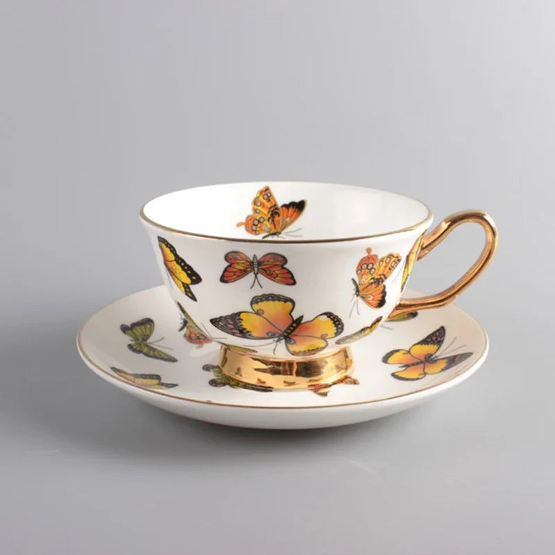 Botanical Bird Cup and Saucer Set – Hand Painted Ceramic Tea Set