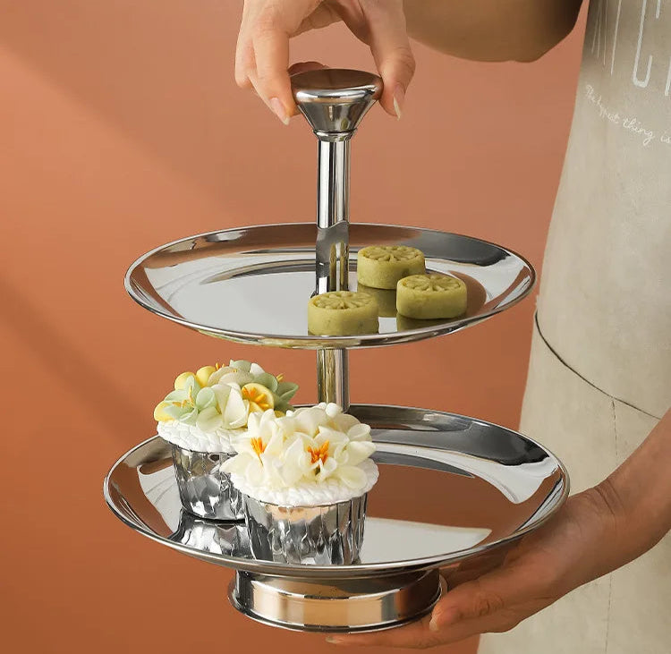 Stainless Steel 2/3 Tier Serving Stand – Gold & Silver Tiered Cake Stand for Afternoon Tea, Weddings & Parties, Fruits, Snacks