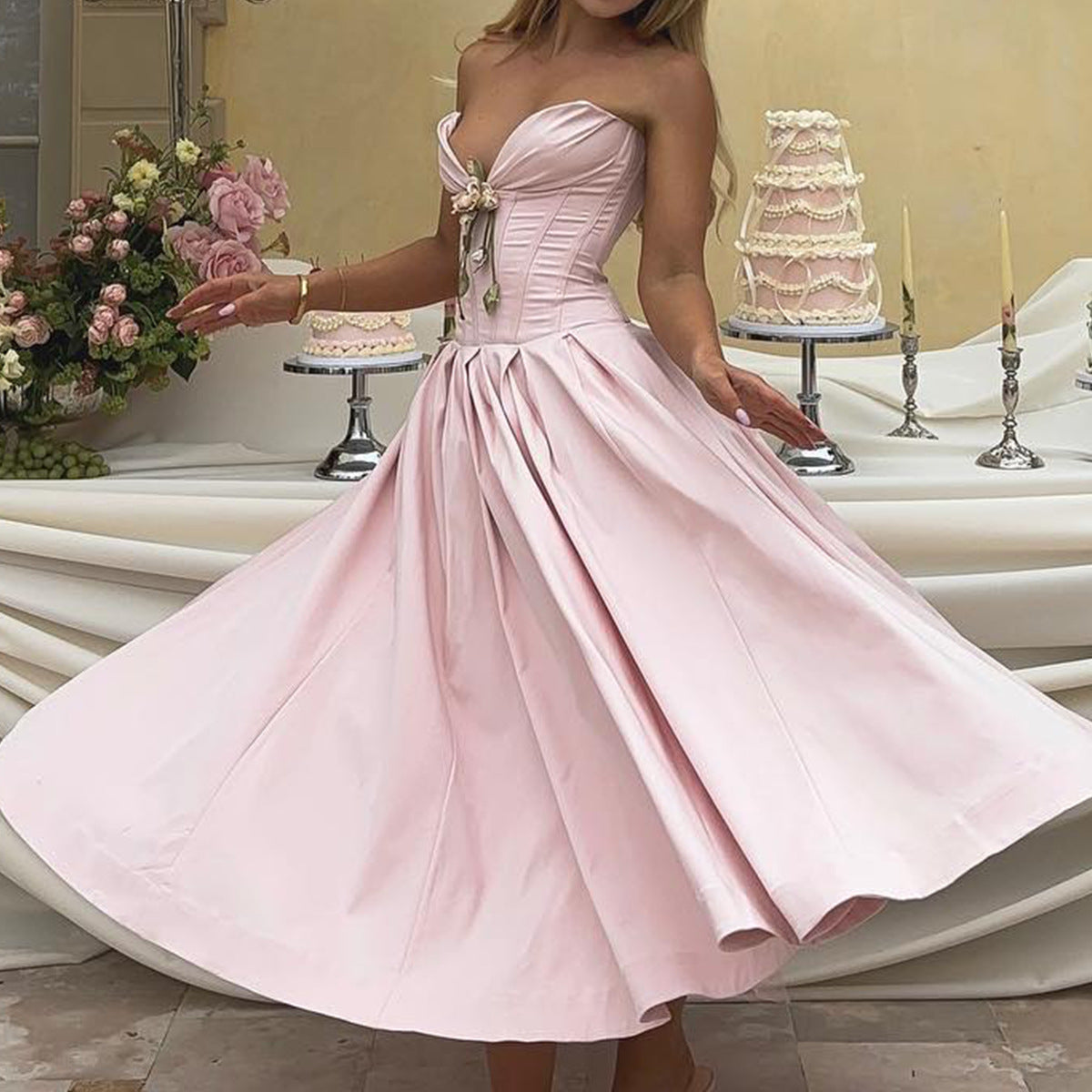 Gorgeous Strapless Sweetheart Neckline Dress with Corset Midi Dress