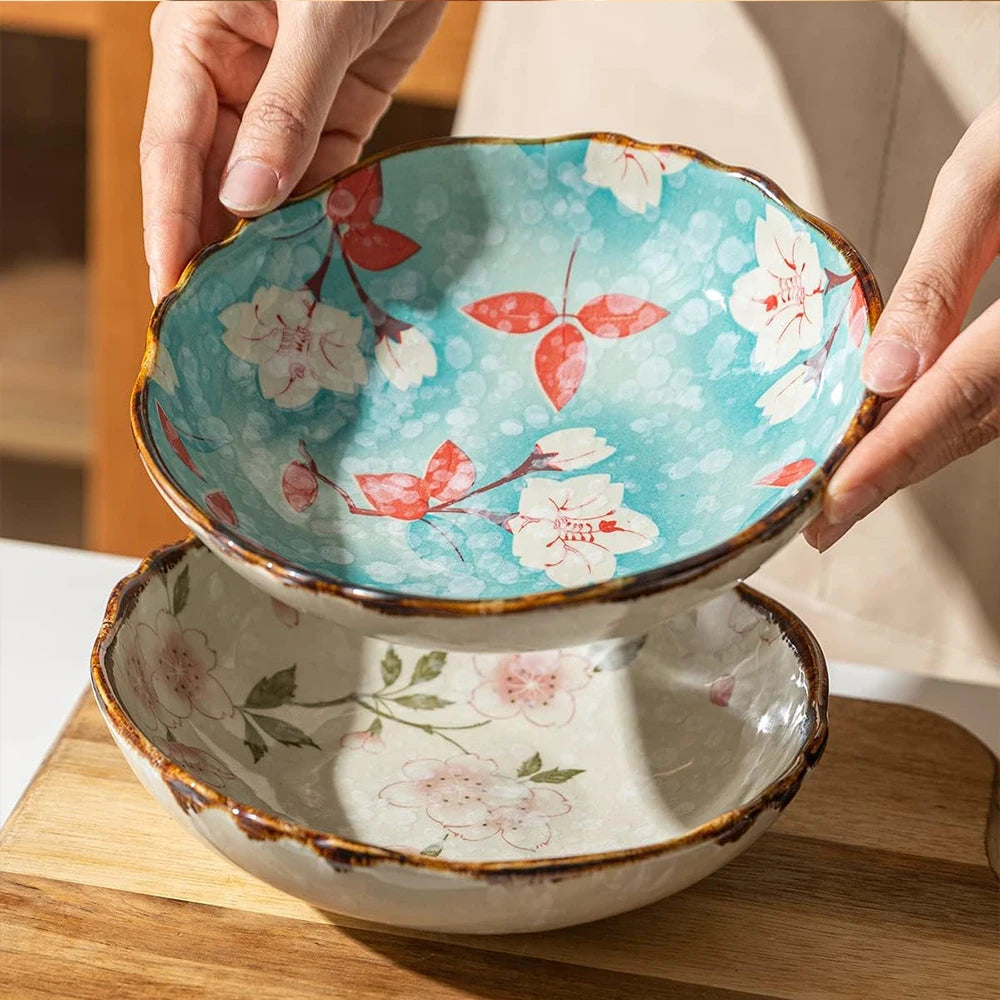 Kirei Floral Ceramic Bowl – Decorative Serving & Dining Bowls for Meals, Salads, and Desserts