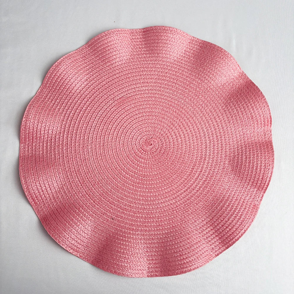 Braided Scallop Edge Placemats – Set of 6 Round 38cm Non-Slip Table Mats with Ripple Design for Dining Decor