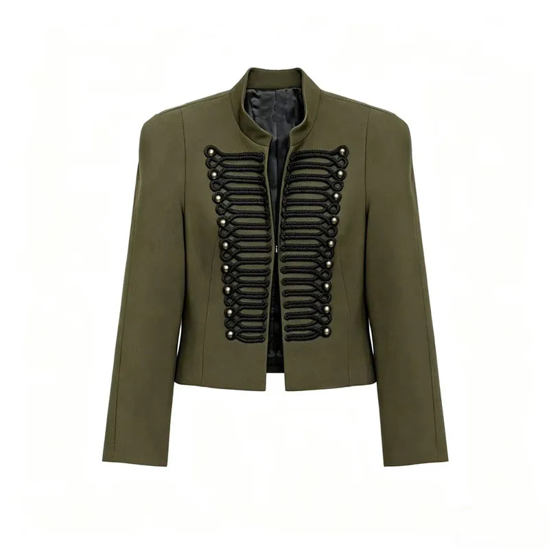 Sorevina Military Braid Cropped Jacket – Women's Embellished Button Cropped Jacket