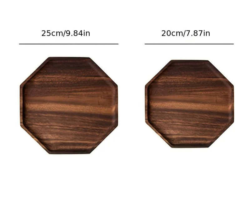 Octagonal Acacia Wood Plate – Eco-Friendly Dessert and Serving Tray for Snacks, Tea or Dinner