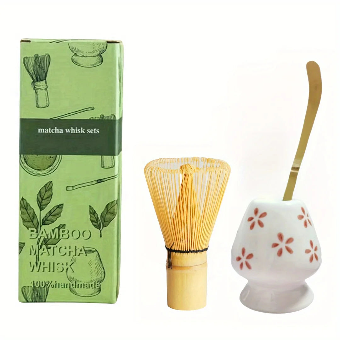 Bamboo Matcha Whisk & Scoop Set – 3-Piece Japanese Tea-Making Kit with Ceramic Holder