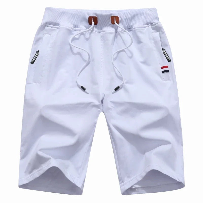 Men’s Summer Cotton Drawstring Shorts – Casual Knee-Length Bermuda Shorts in White, Black, Navy, Grey & Green