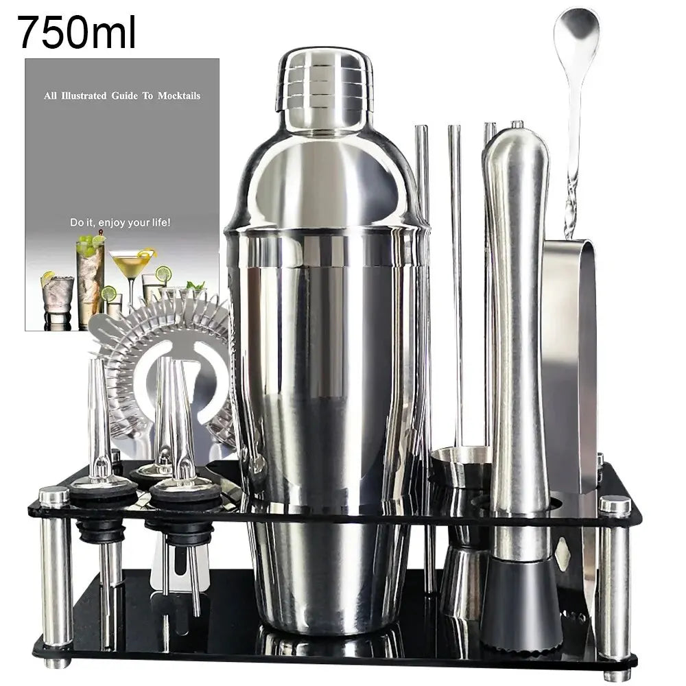 Stainless Steel Cocktail Shaker 13 Piece Set With Stand