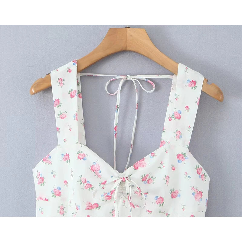 Lorina White Floral Corset Mini Dress – Sweetheart Babydoll Summer Sundress with Tie Straps
