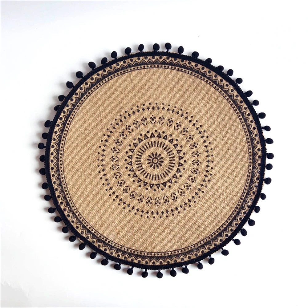Boho Jute Round Placemats with Tassels – 38cm Natural Woven Table Mats for Rustic Dining & Home Decor