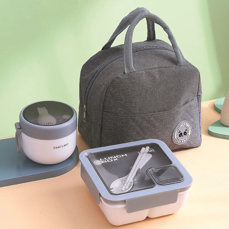 Insulated Lunch Box Set with Bag – 3 Piece Portable Food Container & Cutlery