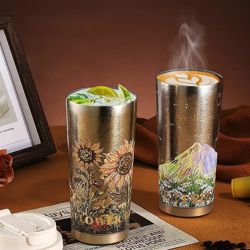 Titanium Travel Coffee Mug with Leak-Proof Lid & Carry Strap – 500ml Insulated Tumbler for Hot & Cold Drinks