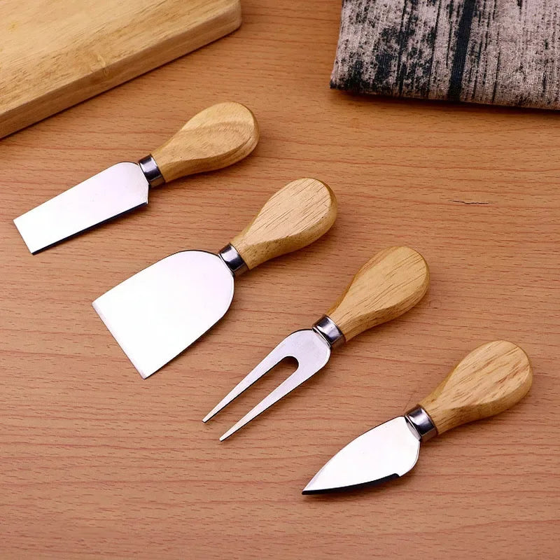 Round Bamboo Cheese Board with Drawer and Cheese Knives – Charcuterie Serving Platter