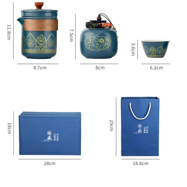 Traditional Ceramic Gongfu Tea Set with Portable Storage Box – 6 Piece Traditional Tea Ceremony Gift Set