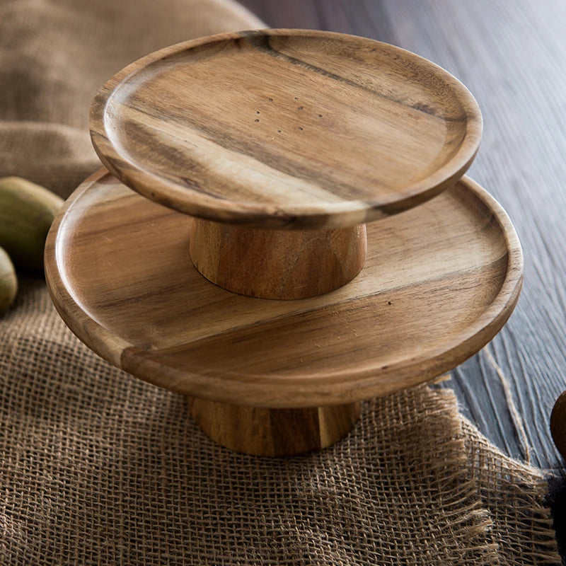 Natural Wood Cake Stand – Round Dessert Display Plate for Serving, Baking & Home Table Decor