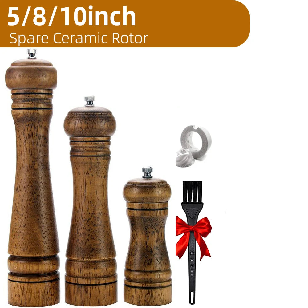 Wooden Pepper Grinder Set – 5/8/10 Inch Manual Mill with Ceramic Rotor