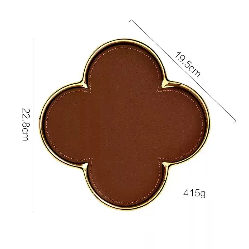 Luxury Clover Leather Tray – Decorative Organiser for Jewellery, Keys & Desk Accessories in Gold & Silver