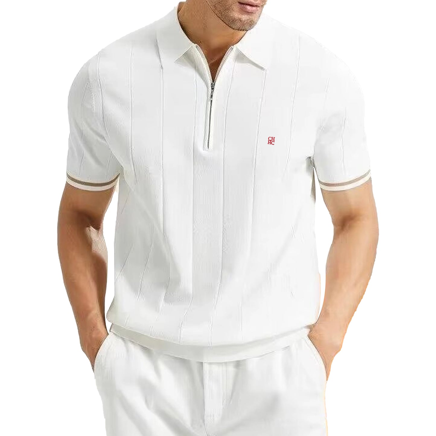 Men's Zip-Up Short Sleeve Polo Shirt